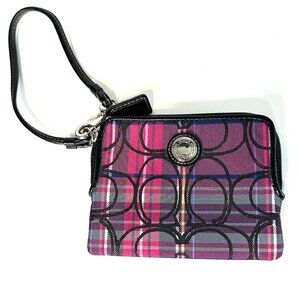 COACH | Wristlet Multicolor Plaid Pink and Blue |  Black Shimmer lettering
